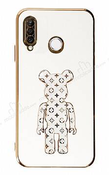 Eiroo Huawei P30 Lite Bearbrick Standlı Beyaz Silikon Kılıf - 1