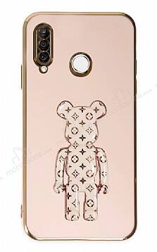 Eiroo Huawei P30 Lite Bearbrick Standlı Pembe Silikon Kılıf - 1