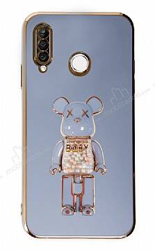 Eiroo Huawei P30 Lite Candy Bear Standlı Mavi Silikon Kılıf - 1