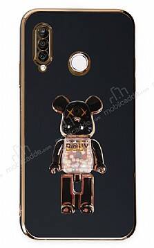 Eiroo Huawei P30 Lite Candy Bear Standlı Siyah Silikon Kılıf - 1