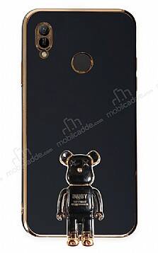 Eiroo Huawei Y6 2019 Baby Bear Standlı Siyah Silikon Kılıf - 1