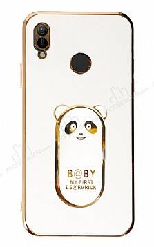 Eiroo Huawei Y6 2019 Baby Panda Standlı Beyaz Silikon Kılıf - 1