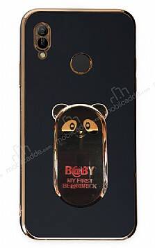 Eiroo Huawei Y6 2019 Baby Panda Standlı Siyah Silikon Kılıf - 1