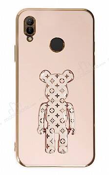 Eiroo Huawei Y6 2019 Bearbrick Standlı Pembe Silikon Kılıf - 1