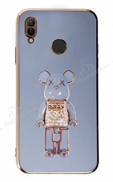 Eiroo Huawei Y6 2019 Candy Bear Standlı Mavi Silikon Kılıf - 1