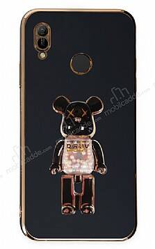 Eiroo Huawei Y6 2019 Candy Bear Standlı Siyah Silikon Kılıf - 1