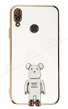 Eiroo Huawei Y7 2019 Baby Bear Standlı Beyaz Silikon Kılıf - 1