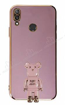 Eiroo Huawei Y7 2019 Baby Bear Standlı Mor Silikon Kılıf - 1