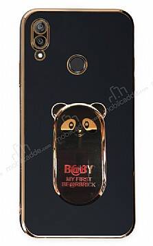 Eiroo Huawei Y7 2019 Baby Panda Standlı Siyah Silikon Kılıf - 1