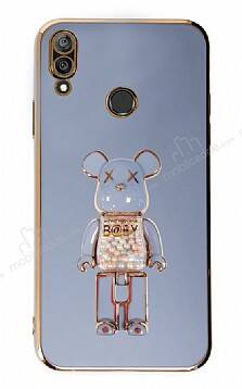 Eiroo Huawei Y7 2019 Candy Bear Standlı Mavi Silikon Kılıf - 1