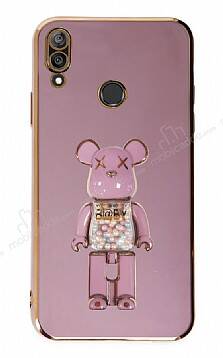 Eiroo Huawei Y7 2019 Candy Bear Standlı Mor Silikon Kılıf - 1