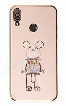 Eiroo Huawei Y7 2019 Candy Bear Standlı Pembe Silikon Kılıf - 1