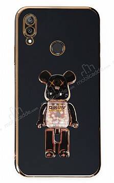 Eiroo Huawei Y7 2019 Candy Bear Standlı Siyah Silikon Kılıf - 1