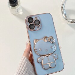 Eiroo iPhone 11 Aynalı Kitty Standlı Mavi Silikon Kılıf - 9