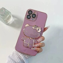 Eiroo iPhone 11 Aynalı Kitty Standlı Mor Silikon Kılıf - 9