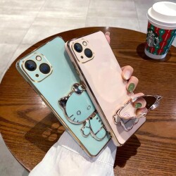 Eiroo iPhone 11 Aynalı Kitty Standlı Pembe Silikon Kılıf - 7