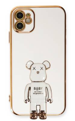 Eiroo iPhone 11 Baby Bear Standlı Beyaz Silikon Kılıf - 1