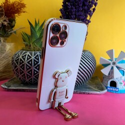 Eiroo iPhone 11 Baby Bear Standlı Beyaz Silikon Kılıf - 3