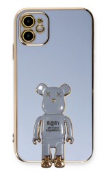 Eiroo iPhone 11 Baby Bear Standlı Mavi Silikon Kılıf - 1