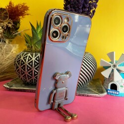 Eiroo iPhone 11 Baby Bear Standlı Mavi Silikon Kılıf - 3