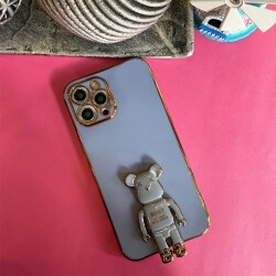 Eiroo iPhone 11 Baby Bear Standlı Mavi Silikon Kılıf - 4