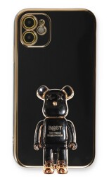 Eiroo iPhone 11 Baby Bear Standlı Siyah Silikon Kılıf - 1