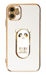 Eiroo iPhone 11 Baby Panda Standlı Beyaz Silikon Kılıf - 1