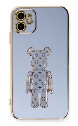 Eiroo iPhone 11 Bearbrick Standlı Mavi Silikon Kılıf - 1