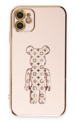 Eiroo iPhone 11 Bearbrick Standlı Pembe Silikon Kılıf - 1