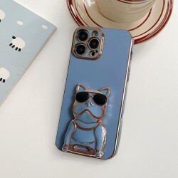 Eiroo iPhone 11 Bulldog Standlı Mavi Silikon Kılıf - 7