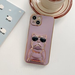 Eiroo iPhone 11 Bulldog Standlı Mor Silikon Kılıf - 7