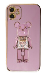 Eiroo iPhone 11 Candy Bear Standlı Mor Silikon Kılıf - 1