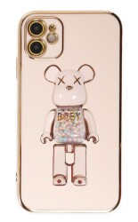 Eiroo iPhone 11 Candy Bear Standlı Pembe Silikon Kılıf - 1