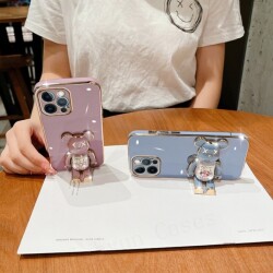 Eiroo iPhone 11 Candy Bear Standlı Pembe Silikon Kılıf - 2