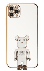 Eiroo iPhone 11 Pro Baby Bear Standlı Beyaz Silikon Kılıf - 1