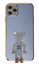 Eiroo iPhone 11 Pro Baby Bear Standlı Mavi Silikon Kılıf - 1