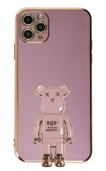 Eiroo iPhone 11 Pro Baby Bear Standlı Mor Silikon Kılıf - 1