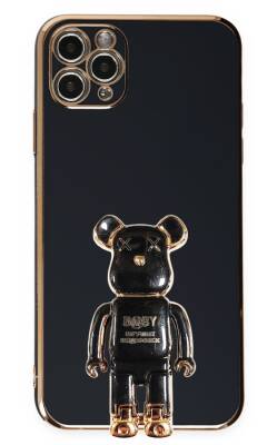 Eiroo iPhone 11 Pro Baby Bear Standlı Siyah Silikon Kılıf - 1