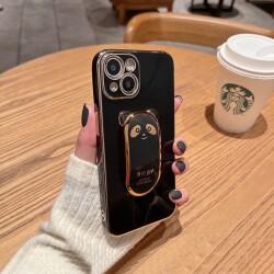 Eiroo iPhone 11 Pro Baby Panda Standlı Siyah Silikon Kılıf - 2