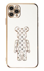 Eiroo iPhone 11 Pro Bearbrick Standlı Beyaz Silikon Kılıf - 1