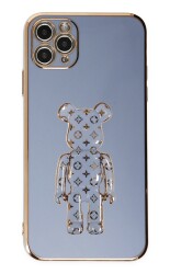 Eiroo iPhone 11 Pro Bearbrick Standlı Mavi Silikon Kılıf - 1