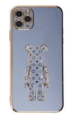 Eiroo iPhone 11 Pro Bearbrick Standlı Mavi Silikon Kılıf - 1