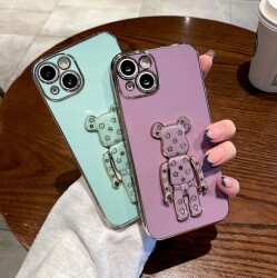 Eiroo iPhone 11 Pro Bearbrick Standlı Pembe Silikon Kılıf - 6