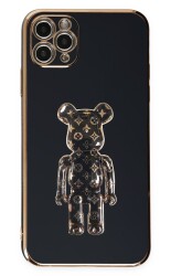 Eiroo iPhone 11 Pro Bearbrick Standlı Siyah Silikon Kılıf - 1