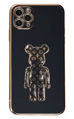 Eiroo iPhone 11 Pro Bearbrick Standlı Siyah Silikon Kılıf - 1