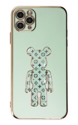 Eiroo iPhone 11 Pro Bearbrick Standlı Yeşil Silikon Kılıf - 1