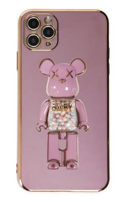 Eiroo iPhone 11 Pro Candy Bear Standlı Mor Silikon Kılıf - 1