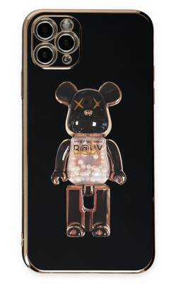 Eiroo iPhone 11 Pro Candy Bear Standlı Siyah Silikon Kılıf - 1