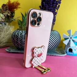 Eiroo iPhone 11 Pro Lüks Ayı Standlı Pembe Silikon Kılıf - 3