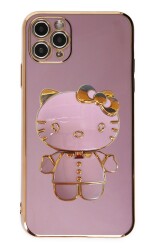 Eiroo iPhone 11 Pro Max Aynalı Kitty Standlı Mor Silikon Kılıf - 1